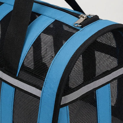 Lightweight pet carrier for cats and dogs featuring a breathable mesh design and a foldable structure, perfect for travel with your furry friends. 3