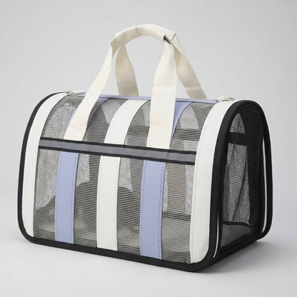 Lightweight pet carrier for cats and dogs featuring a breathable mesh design and a foldable structure, perfect for travel with your furry friends. 9