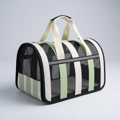 Lightweight pet carrier for cats and dogs featuring a breathable mesh design and a foldable structure, perfect for travel with your furry friends. 4