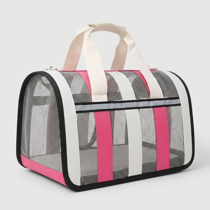 Lightweight pet carrier for cats and dogs featuring a breathable mesh design and a foldable structure, perfect for travel with your furry friends. 2