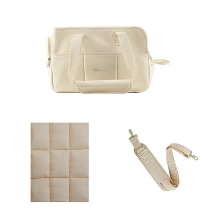 Lightweight pet carrier for cats and small dogs made from breathable cotton material, featuring a compact design ideal for travel. 6