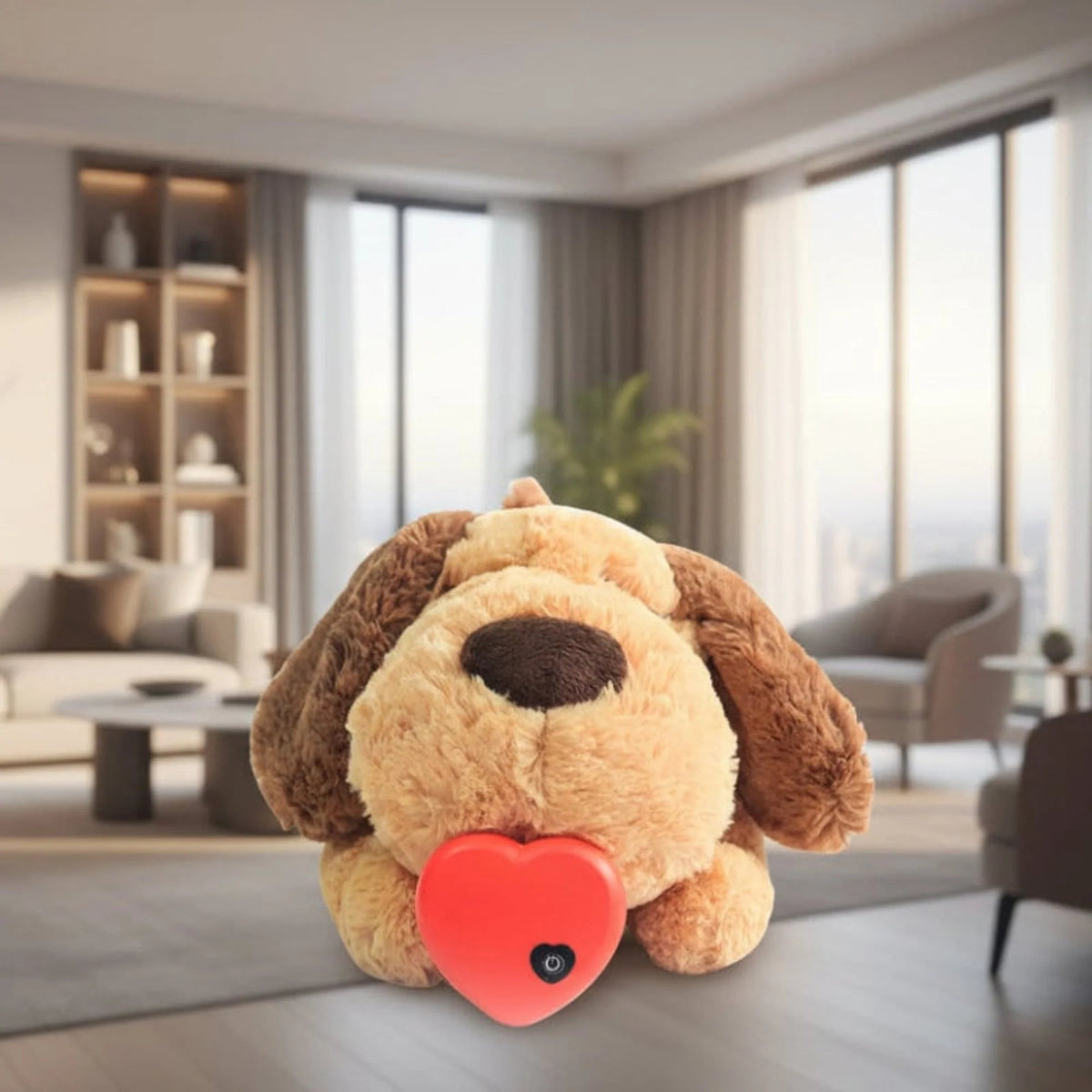 Plush puppy toy featuring a heartbeat simulator for soothing comfort, designed with an ultra-soft and cuddly exterior, perfect for children and pet lovers. 2