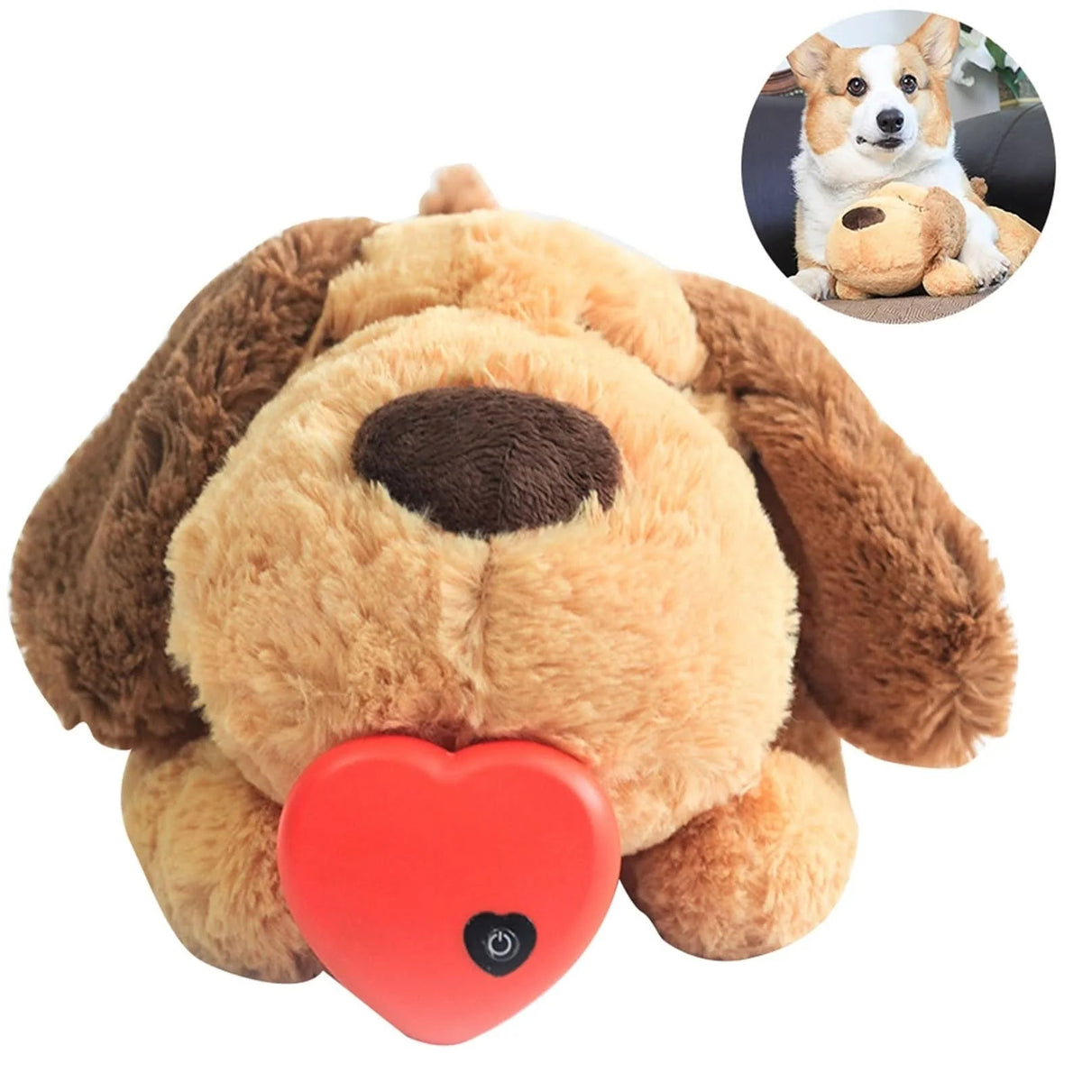 Plush puppy toy featuring a heartbeat simulator for soothing comfort, designed with an ultra-soft and cuddly exterior, perfect for children and pet lovers. 1