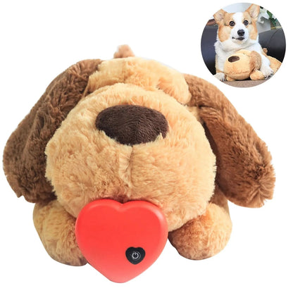 Plush puppy toy featuring a heartbeat simulator for soothing comfort, designed with an ultra-soft and cuddly exterior, perfect for children and pet lovers. 1