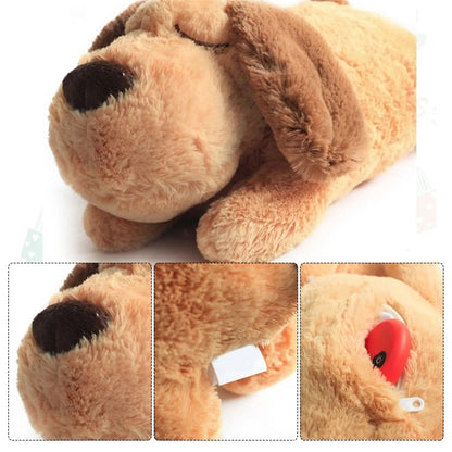 Plush puppy toy featuring a heartbeat simulator for soothing comfort, designed with an ultra-soft and cuddly exterior, perfect for children and pet lovers. 4