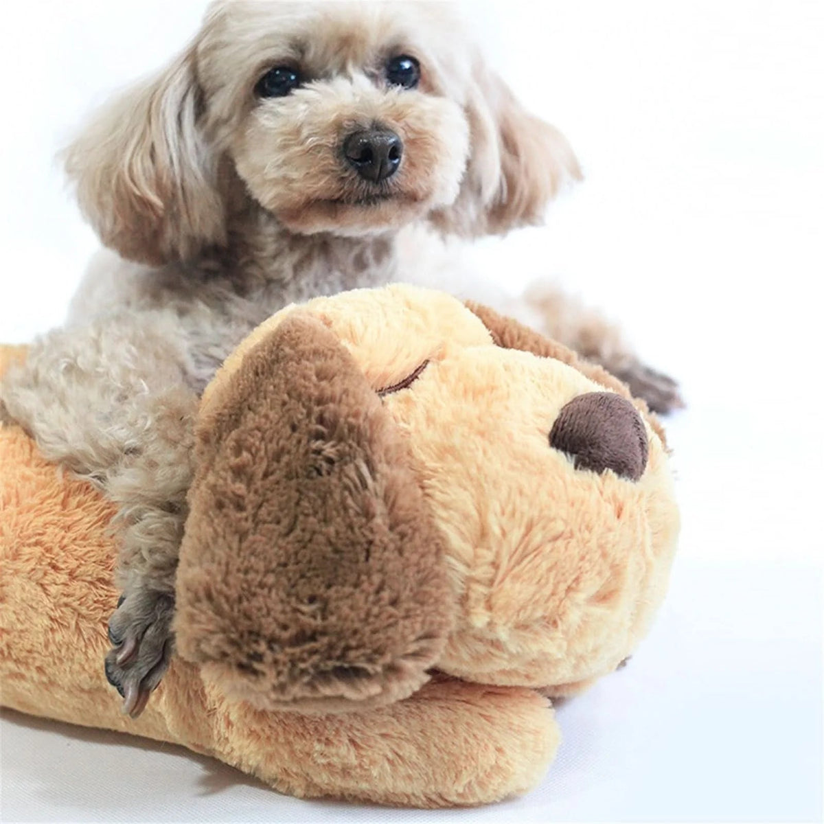 Plush puppy toy featuring a heartbeat simulator for soothing comfort, designed with an ultra-soft and cuddly exterior, perfect for children and pet lovers. 3