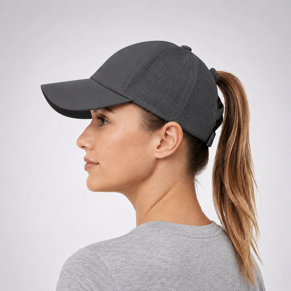 Women's ponytail sports cap featuring an adjustable fit and stylish crossback design, available in solid colors, perfect for active lifestyles and outdoor activities. 10