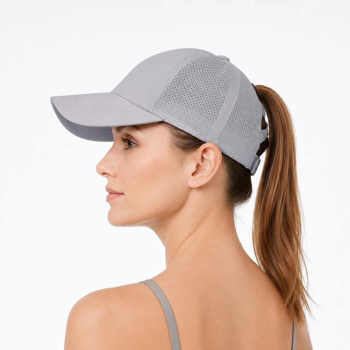Women's ponytail sports cap featuring an adjustable fit and stylish crossback design, available in solid colors, perfect for active lifestyles and outdoor activities. 8