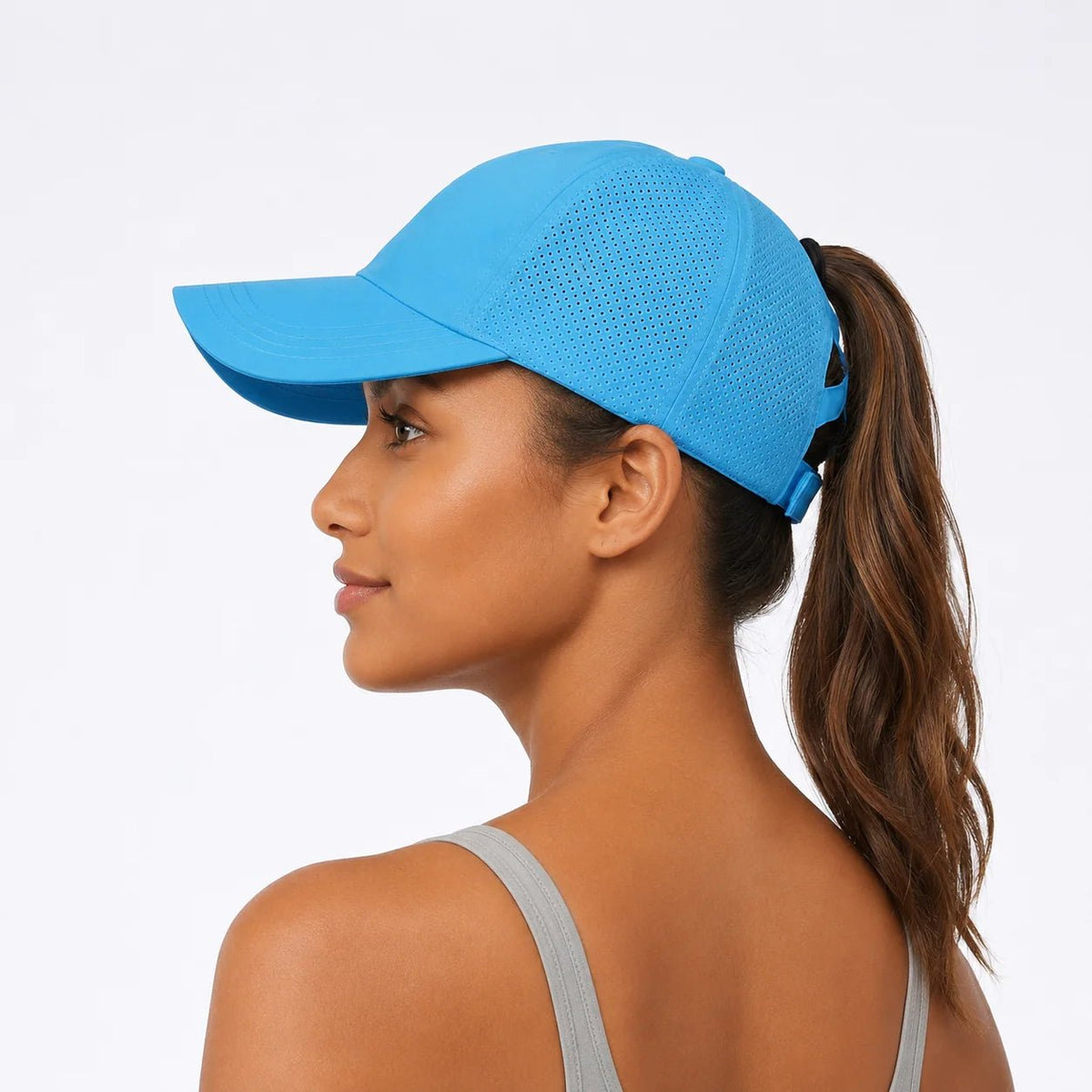 Women's ponytail sports cap featuring an adjustable fit and stylish crossback design, available in solid colors, perfect for active lifestyles and outdoor activities. 11