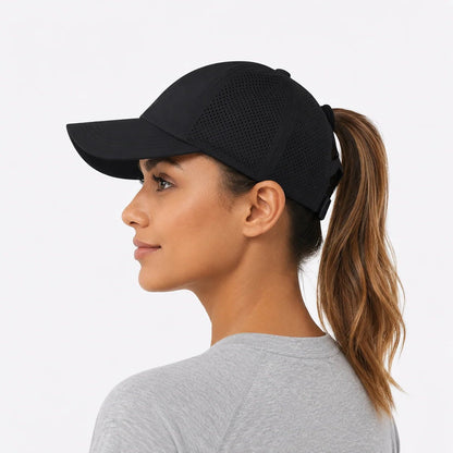 Women's ponytail sports cap featuring an adjustable fit and stylish crossback design, available in solid colors, perfect for active lifestyles and outdoor activities. 6