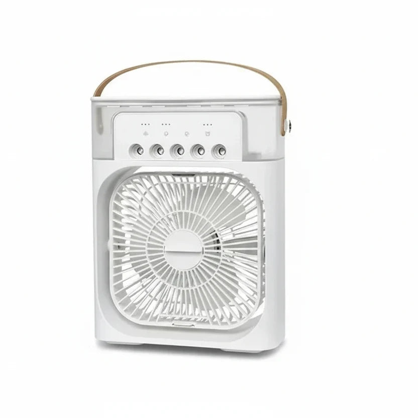 Portable 2-in-1 humidifier fan designed for bedrooms and offices, featuring a compact design and energy-efficient technology to enhance air quality. 0