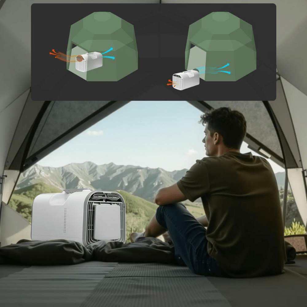 Portable air conditioner 4250 BTU with multi-function design, ideal for camping and travel, showcasing a compact cooling unit perfect for small spaces. 3