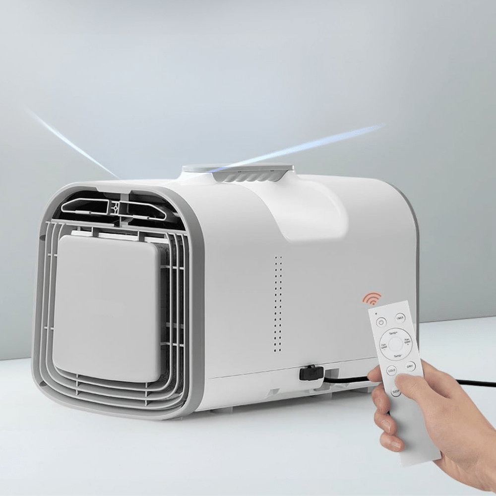 Portable air conditioner 4250 BTU with multi-function design, ideal for camping and travel, showcasing a compact cooling unit perfect for small spaces. 0