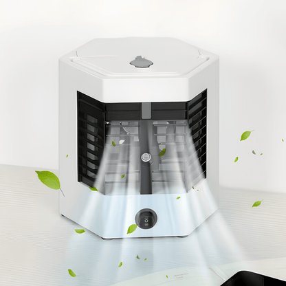 Portable air conditioner fan featuring fast ice cooling technology, designed as a compact, USB-powered mini cooling device for personal use. 0