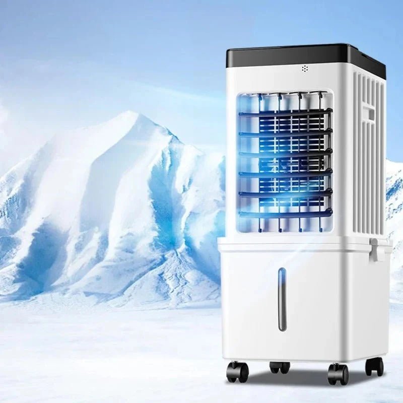 Portable air conditioner featuring 3-in-1 cooling, humidifying, and purifying functions, designed with a windowless structure for easy mobility and efficient 0