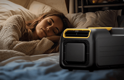 Portable air conditioner with ergonomic handle, designed for compact cooling during camping and outdoor adventures, featuring a sleek and lightweight design for easy transport. 2