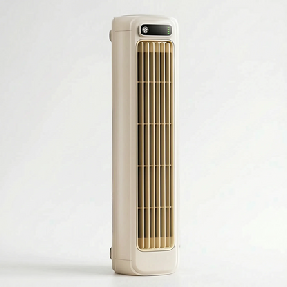 Portable air cooler with a rechargeable battery in a compact bladeless design, featuring a sleek grey finish and capable of providing up to 12 hours of cooling 9