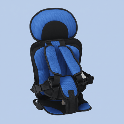 Portable booster seat for children featuring cushioned support, designed for safety and comfort during travel, lightweight for easy installation. 1
