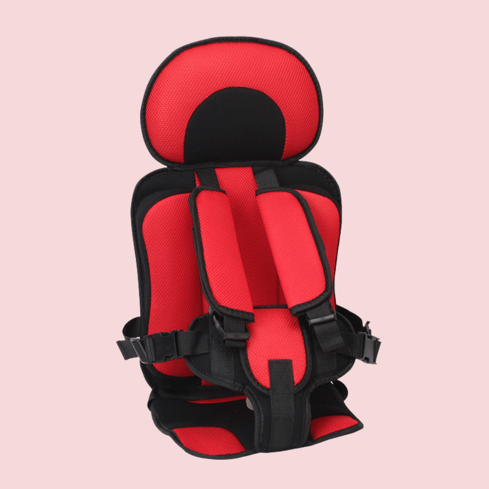 Portable booster seat for children featuring cushioned support, designed for safety and comfort during travel, lightweight for easy installation. 3