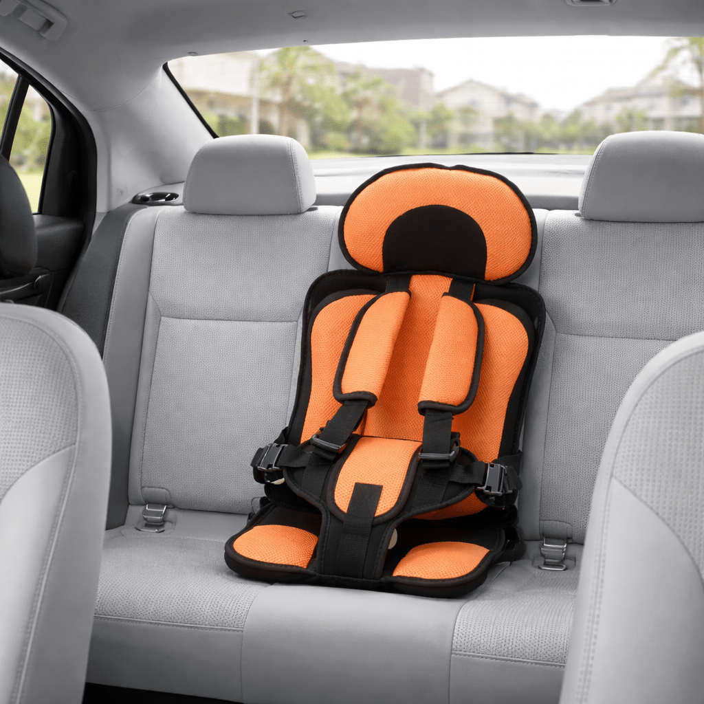 Portable booster seat for children featuring cushioned support, designed for safety and comfort during travel, lightweight for easy installation. 10