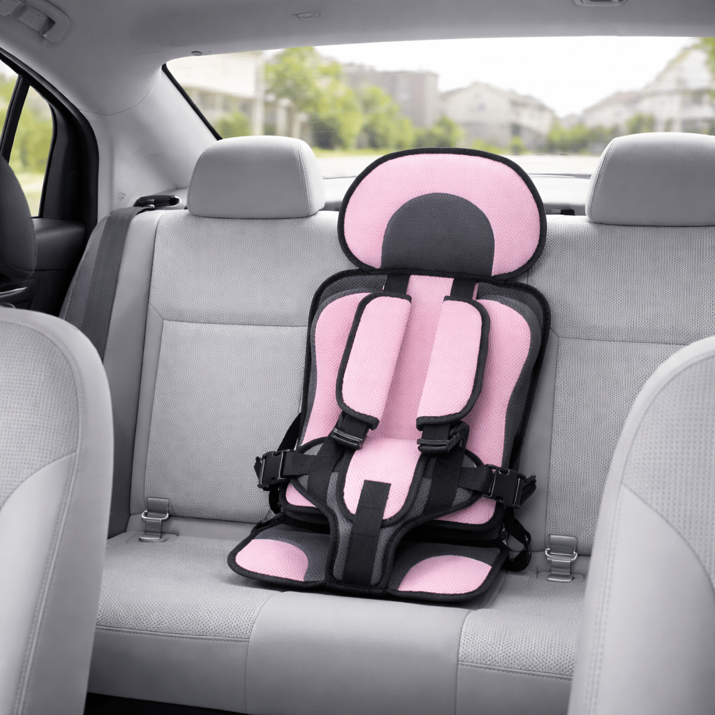 Portable booster seat for children featuring cushioned support, designed for safety and comfort during travel, lightweight for easy installation. 4