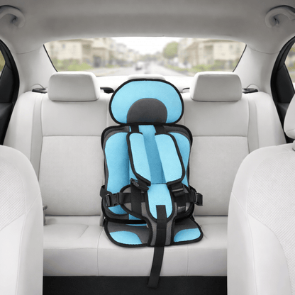 Portable booster seat for children featuring cushioned support, designed for safety and comfort during travel, lightweight for easy installation. 11