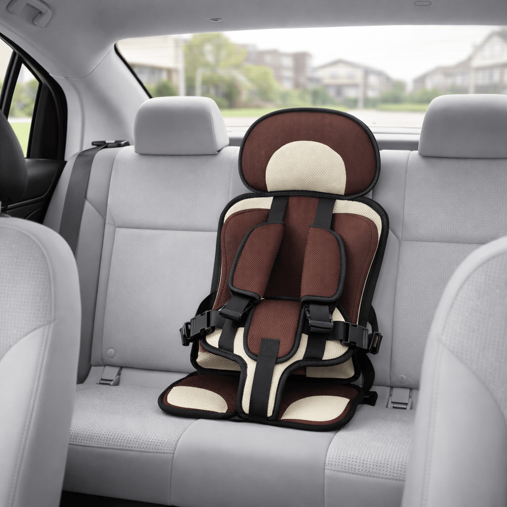 Portable booster seat for children featuring cushioned support, designed for safety and comfort during travel, lightweight for easy installation. 8