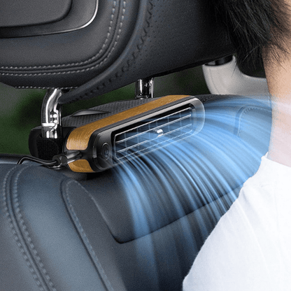 Portable car fan featuring adjustable speed control, designed for compact use in vehicles, powered by USB for convenience and efficient airflow. 0