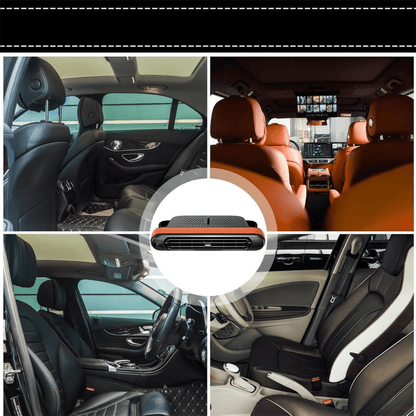 Portable car fan featuring adjustable speed control, designed for compact use in vehicles, powered by USB for convenience and efficient airflow. 2