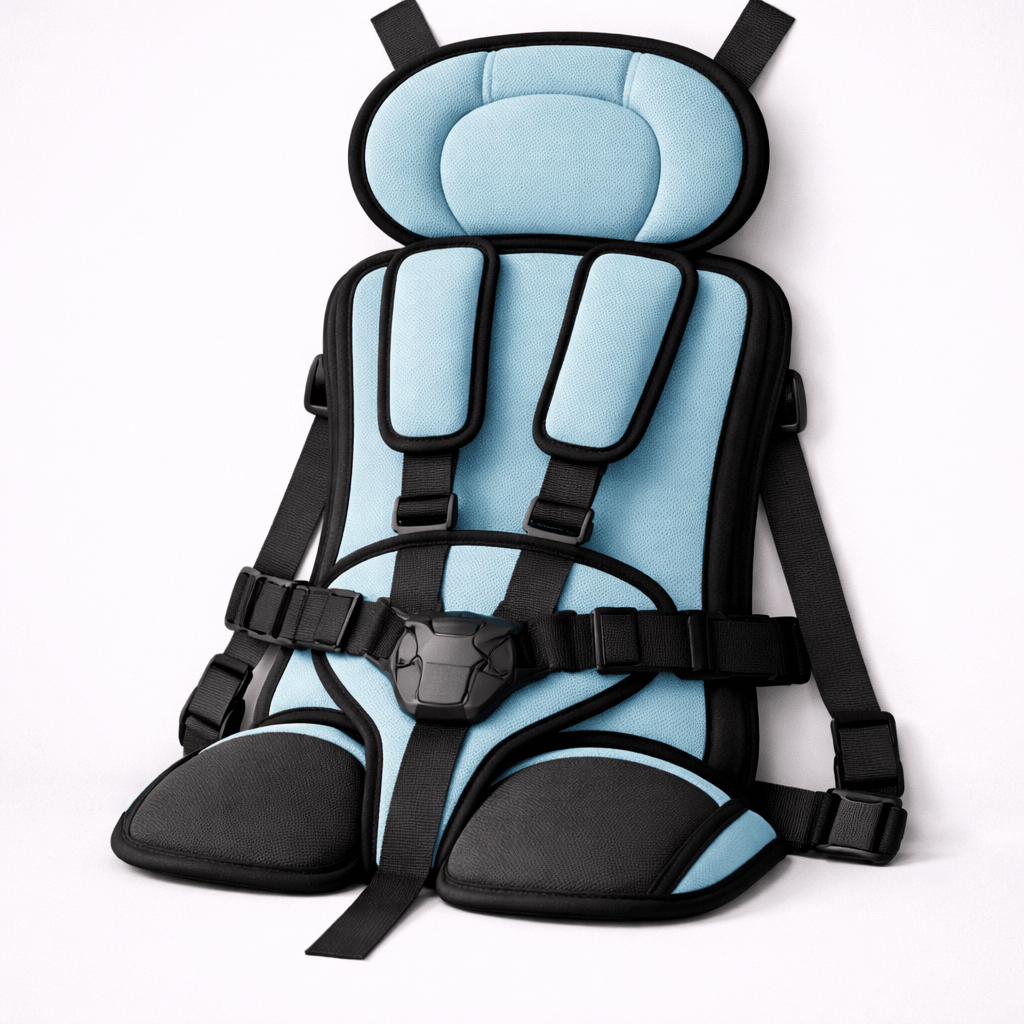 Portable child safety seat featuring a 5-point harness, designed for lightweight travel, ensuring easy installation and maximum safety for kids in vehicles. 9