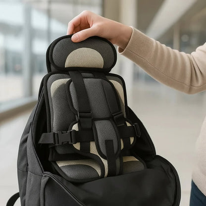 Portable child safety seat featuring a 5-point harness, designed for lightweight travel, ensuring easy installation and maximum safety for kids in vehicles. 7