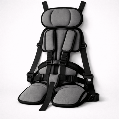 Portable child safety seat featuring a 5-point harness, designed for lightweight travel, ensuring easy installation and maximum safety for kids in vehicles. 8
