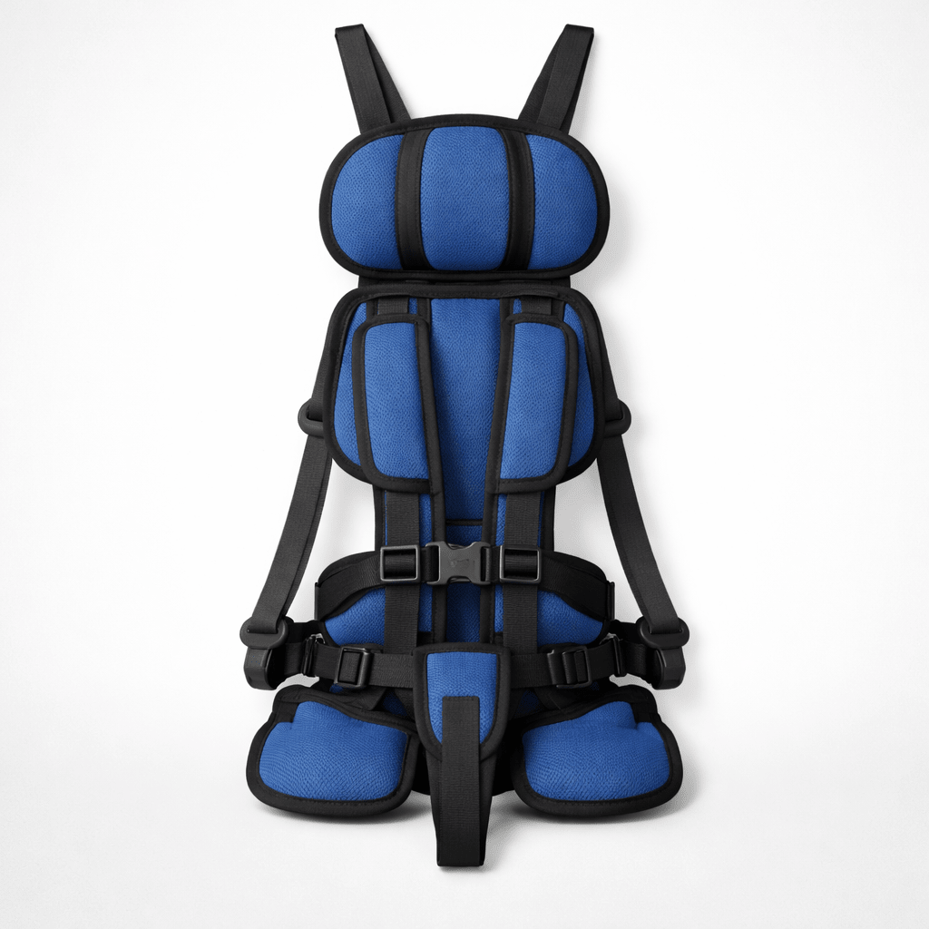 Portable child safety seat featuring a 5-point harness, designed for lightweight travel, ensuring easy installation and maximum safety for kids in vehicles. 0