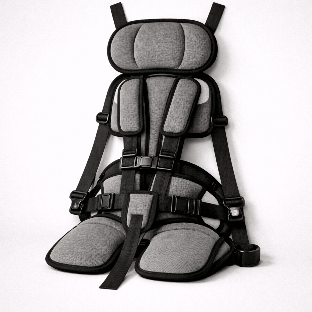 Portable child safety seat featuring a 5-point harness, designed for lightweight travel, ensuring easy installation and maximum safety for kids in vehicles. 10