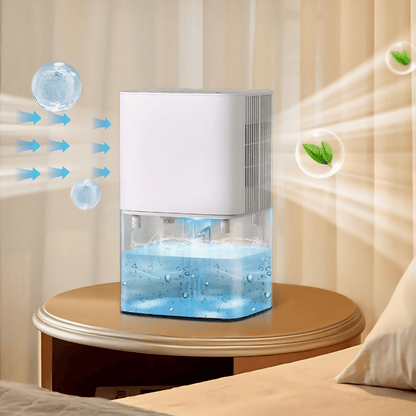 Portable dehumidifier for bedroom and bathroom featuring a 58oz tank, designed for quiet operation and compact use, effectively reducing humidity levels. 0