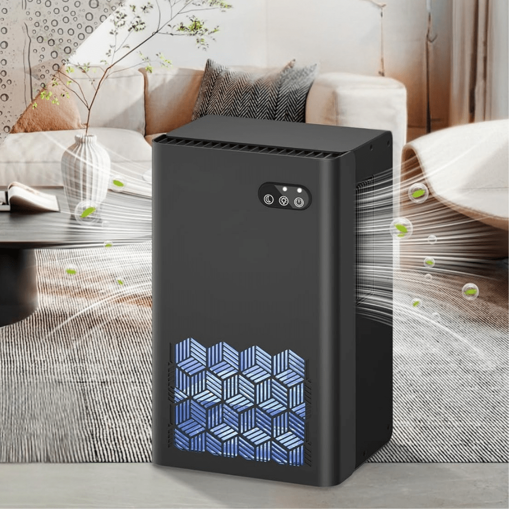 Portable dehumidifier designed for bedrooms and bathrooms, featuring auto shut-off and a compact, quiet design for effective moisture removal. 0
