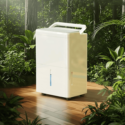 Portable dehumidifier designed for large rooms, featuring smart humidity control and a quiet operation, ideal for bedrooms and bathrooms, capable of drying up to  0
