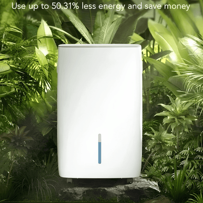 Portable dehumidifier featuring smart moisture control and voice activation, designed for energy efficiency in bedrooms and home use. 4