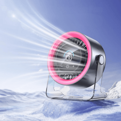 Portable desk fan featuring adjustable speeds, USB-C charging, and a quiet oscillating design, perfect for home or office use. 6