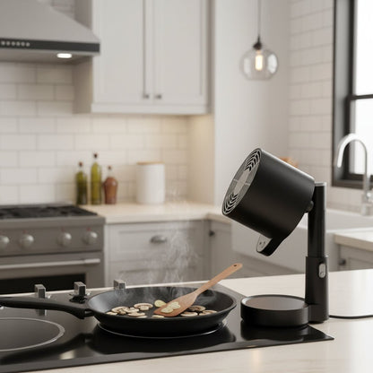 Portable ductless range hood designed for compact kitchens, featuring adjustable coverage and an efficient exhaust fan, ideal for small spaces. 3