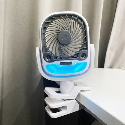 Portable evaporative cooler fan featuring a USB rechargeable battery and a foldable design for easy transport and storage, ideal for personal cooling in various settings. 1