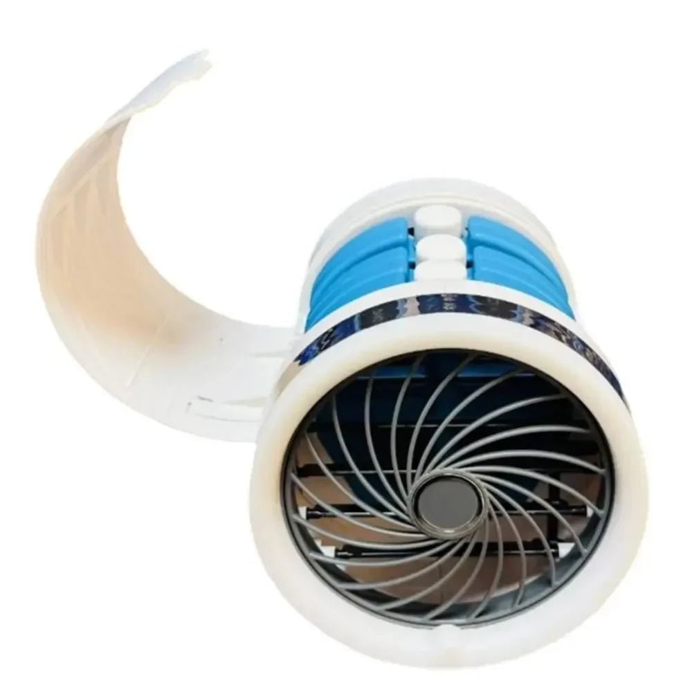 Portable evaporative cooler with LED lights, designed as a mini fan for personal use, featuring a sleek and compact design perfect for home or office settings. 3