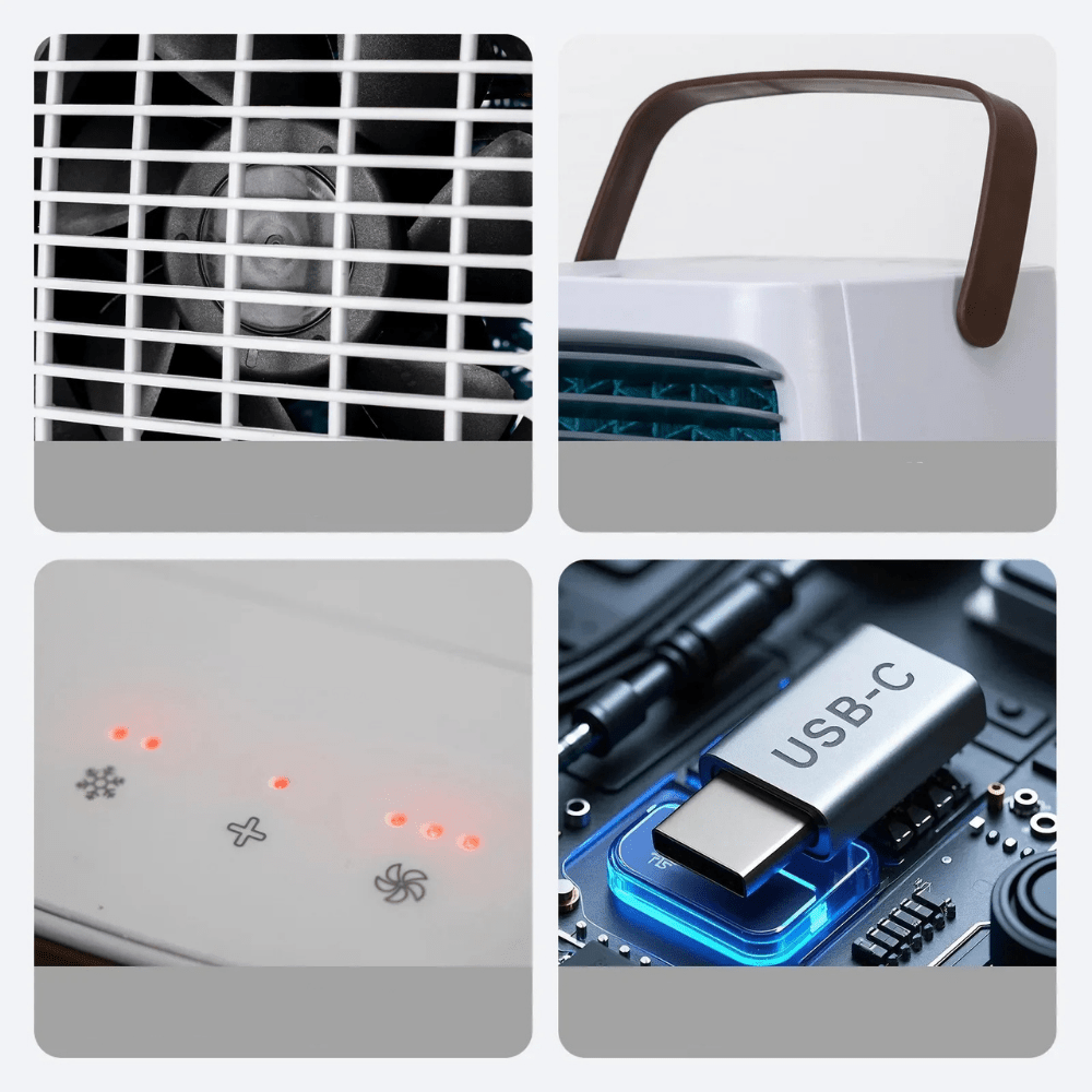 Portable Evaporative Cooler with Remote Control, USB-Powered Desktop Air Conditioner ideal for personal cooling at home or office. 2