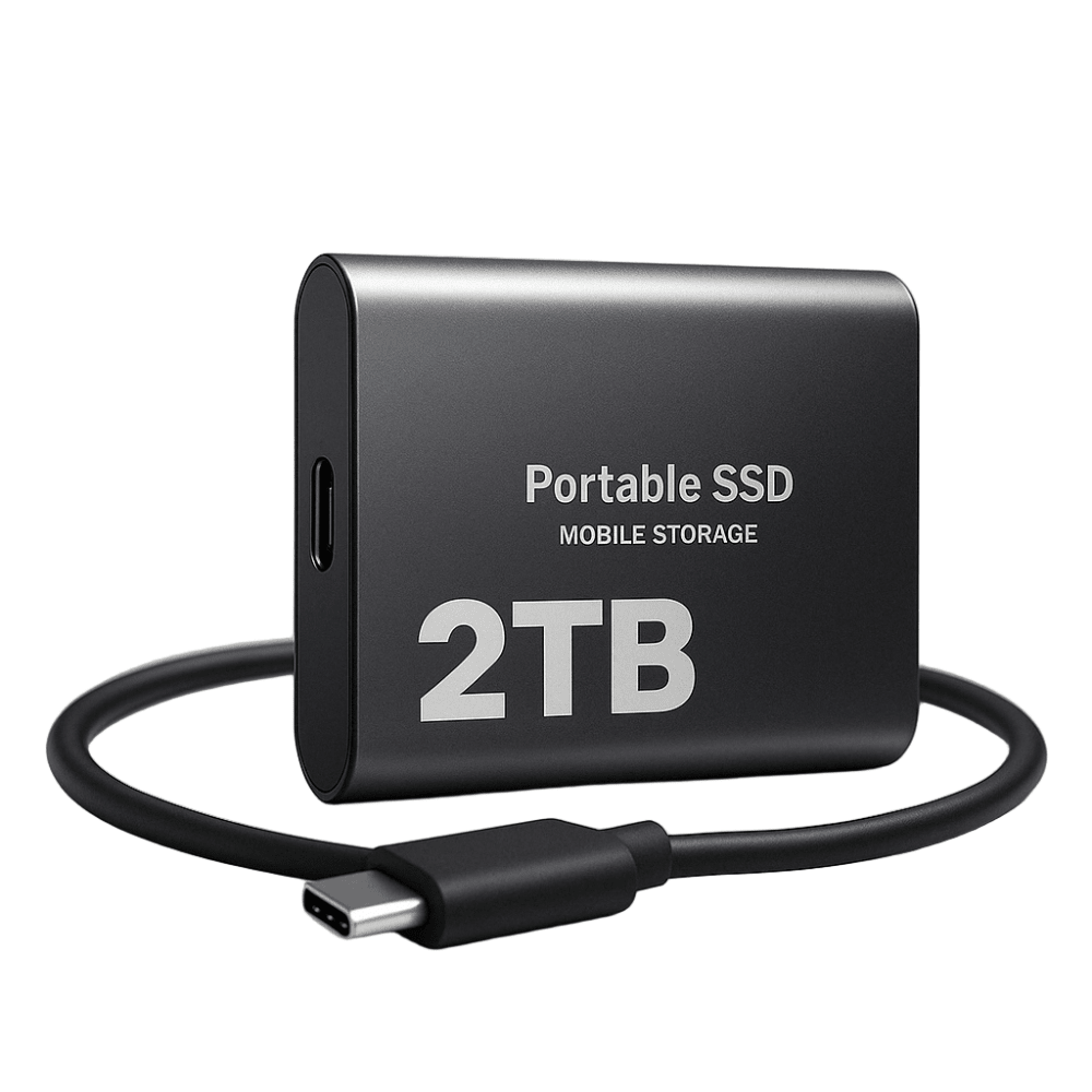 Portable external SSD featuring high-speed USB C transfer, compact design, and shock-resistant construction for reliable data storage on-the-go. 4