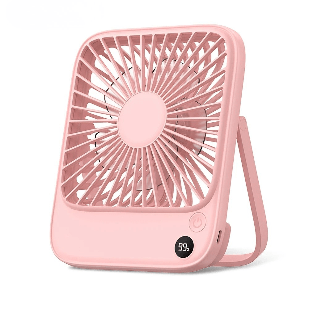 Portable fan with adjustable speed settings and USB rechargeable battery, designed for travel and camping, compact and lightweight for easy portability. 0