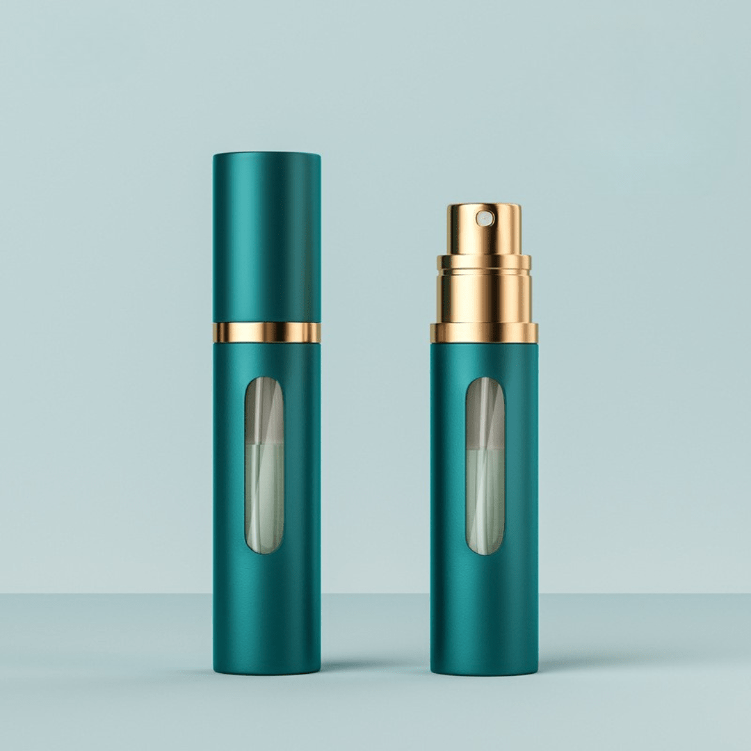 Portable Glass Spray Atomizer in Silver and Black, featuring a refillable design for convenient travel and easy perfume dispensing. 3