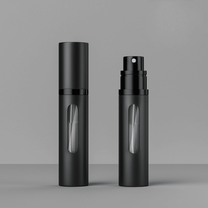 Portable Glass Spray Atomizer in Silver and Black, featuring a refillable design for convenient travel and easy perfume dispensing. 4