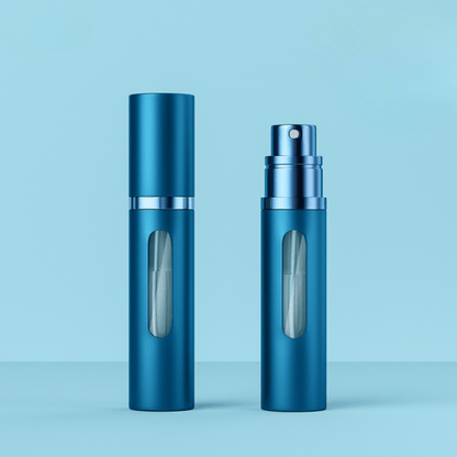 Portable Glass Spray Atomizer in Silver and Black, featuring a refillable design for convenient travel and easy perfume dispensing. 7