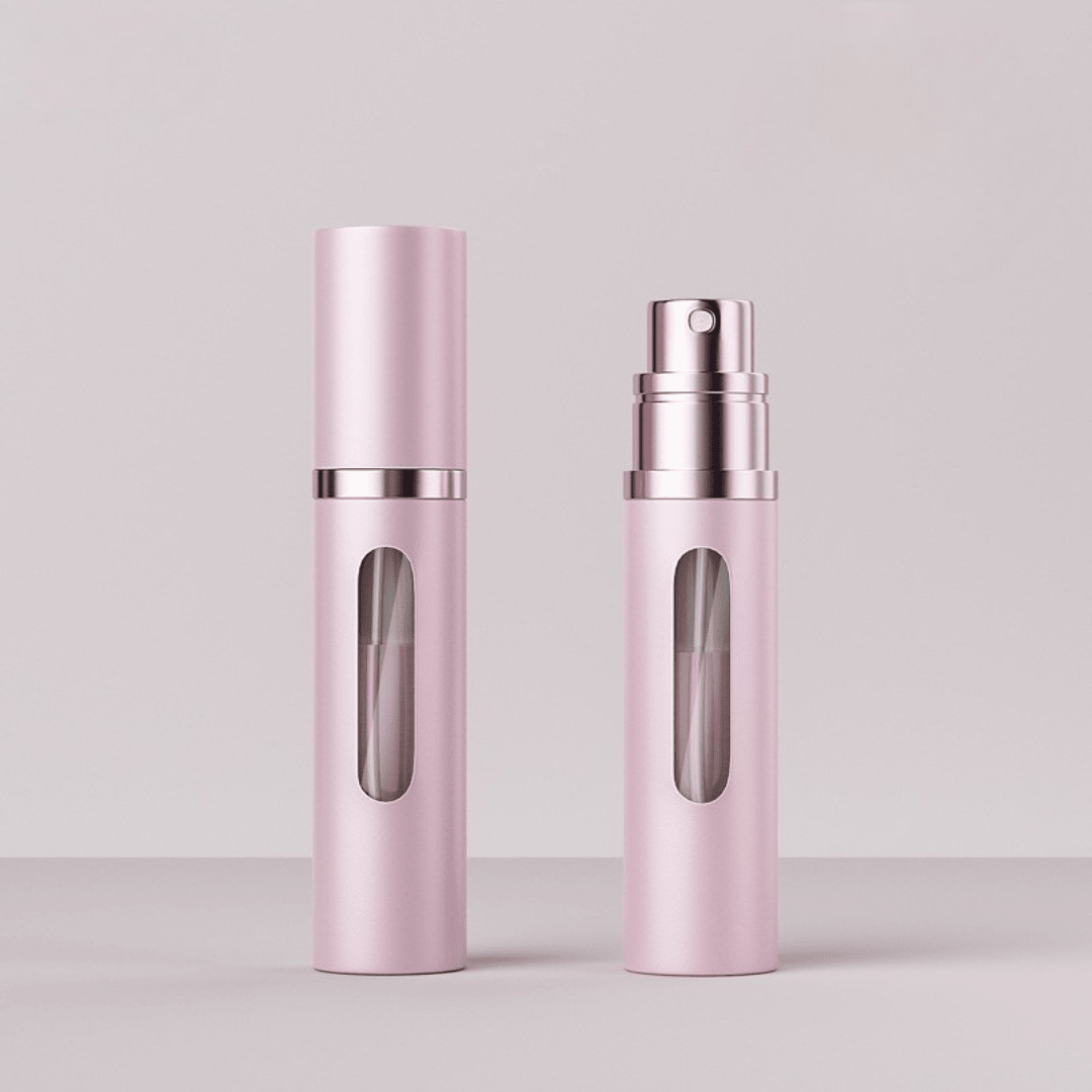 Portable Glass Spray Atomizer in Silver and Black, featuring a refillable design for convenient travel and easy perfume dispensing. 5