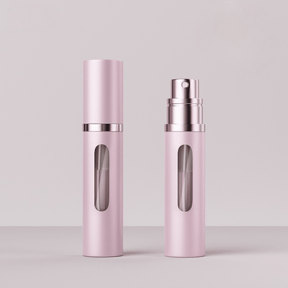 Portable Glass Spray Atomizer in Silver and Black, featuring a refillable design for convenient travel and easy perfume dispensing. 5